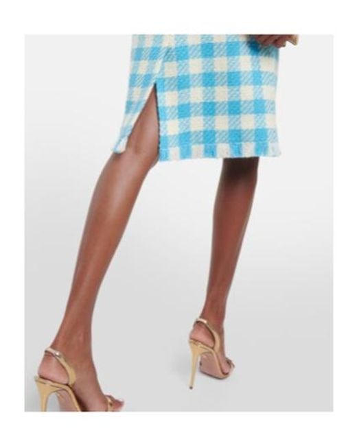 Oscar de la Renta Blue Checked Wool Midi Skirt