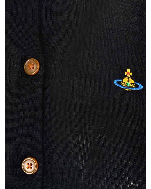 Vivienne Westwood Blue Logo Embroidered Knitted Cardigan
