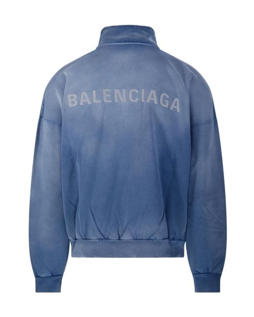 Balenciaga Blue Distressed High Neck Jacket for men