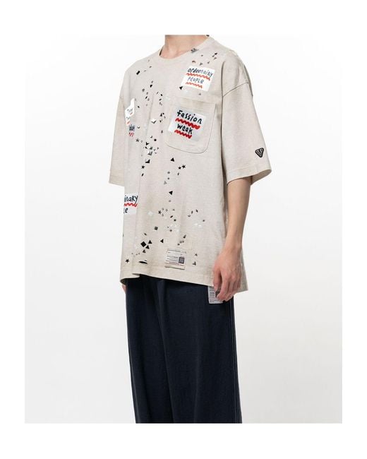 Maison Mihara Yasuhiro White Embellished Sticker T-Shirt for men