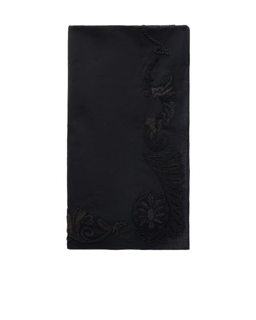 Dries Van Noten Black Bead-Embellished Embroidered Cotton Scarf