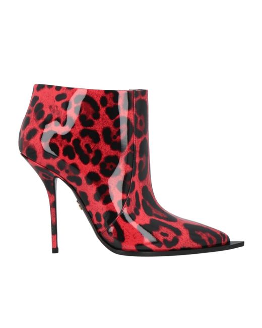 Dolce & Gabbana Red Leopard Print Ankle Boots