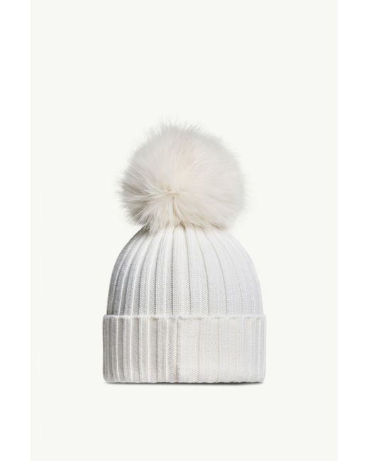 Moncler White Wool Beanie With Pom Pom