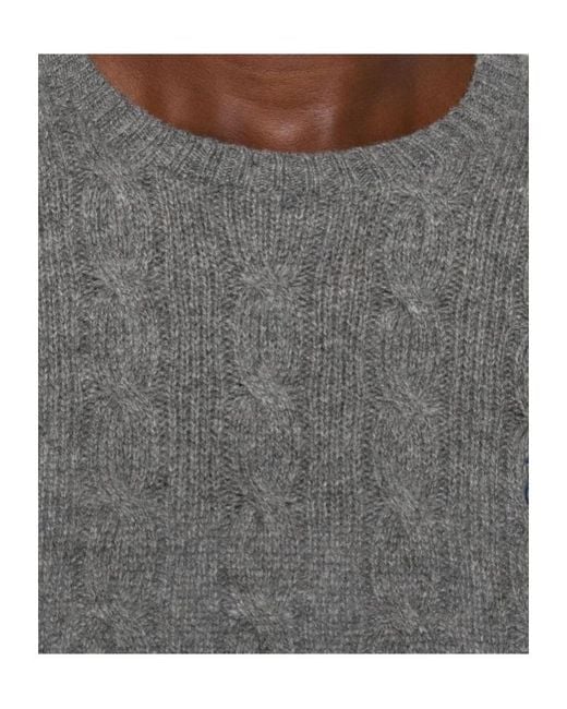 Polo Ralph Lauren Gray Crew Neck Sweater With Embroidered Logo