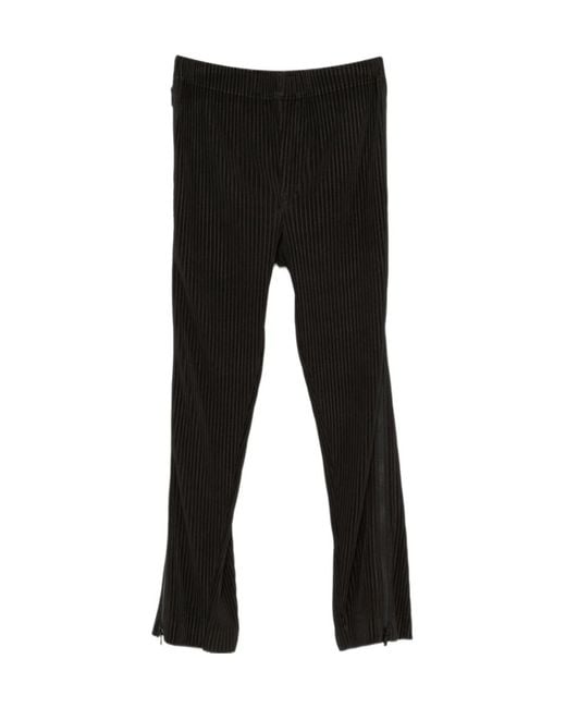 Homme Plissé Issey Miyake Black Pleated-Design Zip-Detailing Trousers for men