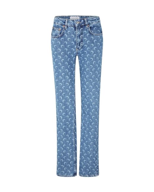 MARINE SERRE Blue Moon Print Denim Pants