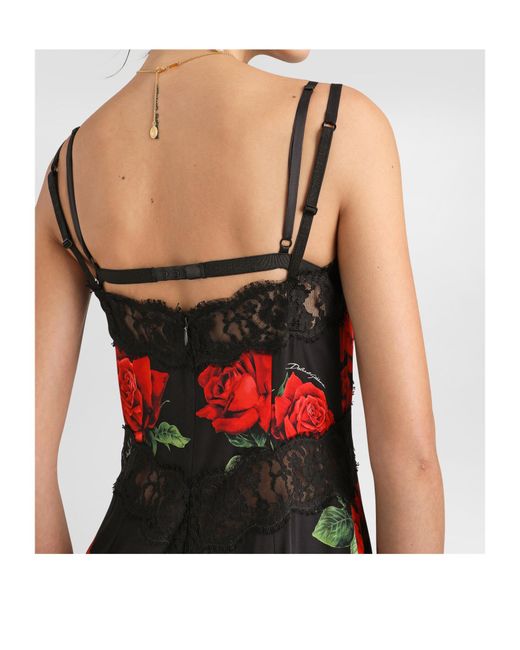 Dolce & Gabbana Red Rose-Print Charmeuse Midi Dress