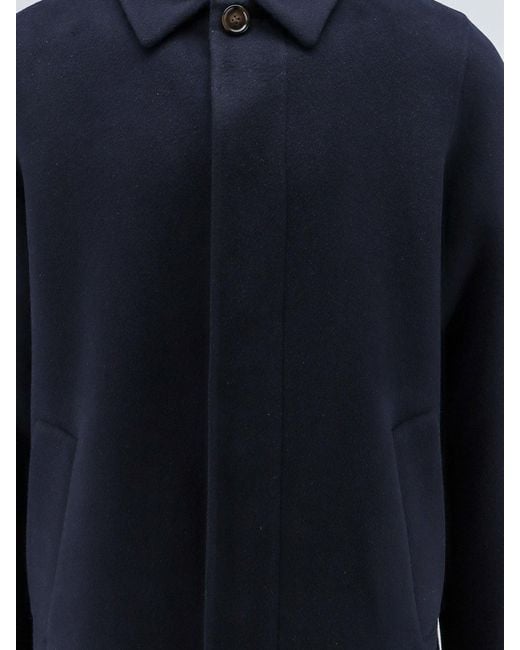 Aspesi Blue Single-Breasted Concealed-Placket Coat for men