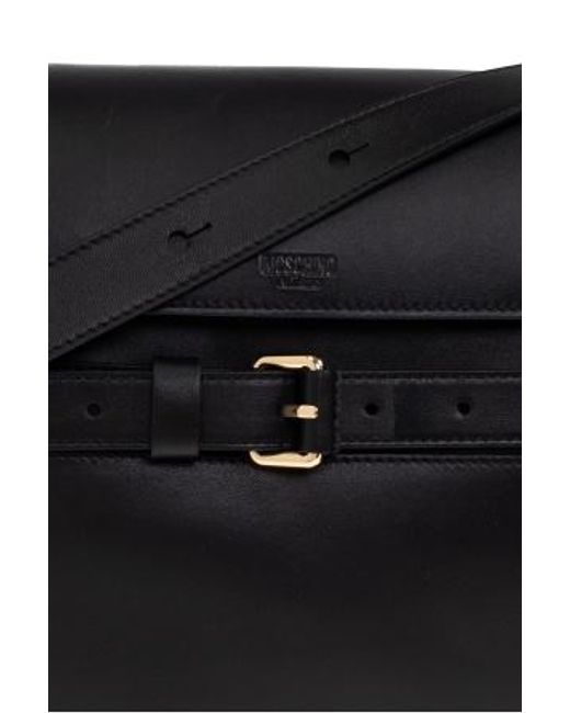 Moschino Black Logo Embossed Tie Me Shoulder Bag for men