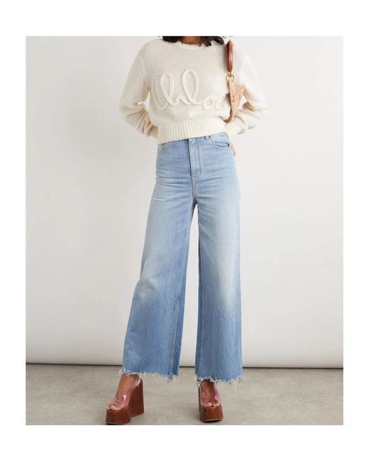 Chloé Blue Chloé Logo Patch Frayed Edge Jeans