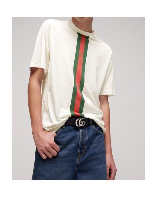 Gucci White Vertical Stripe T-Shirt for men