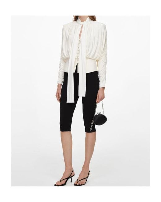 Self-Portrait White Cream Tie-Neck Jersey Top
