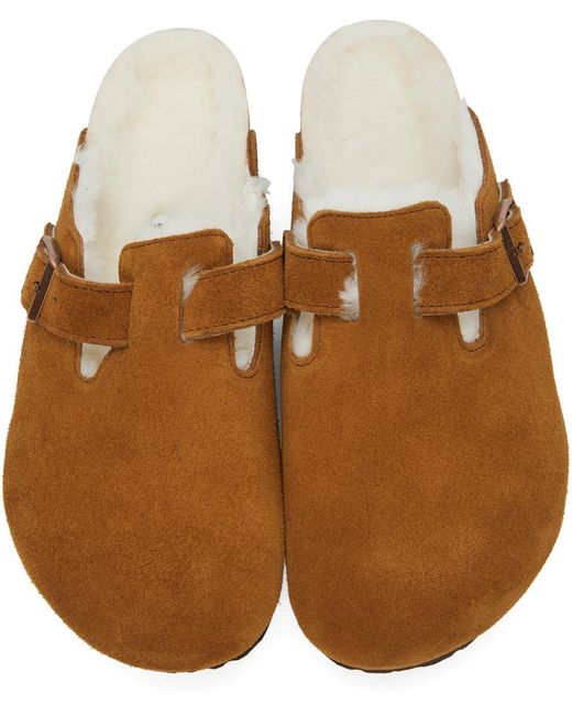 Birkenstock Brown Shearling Lined Slippers for men
