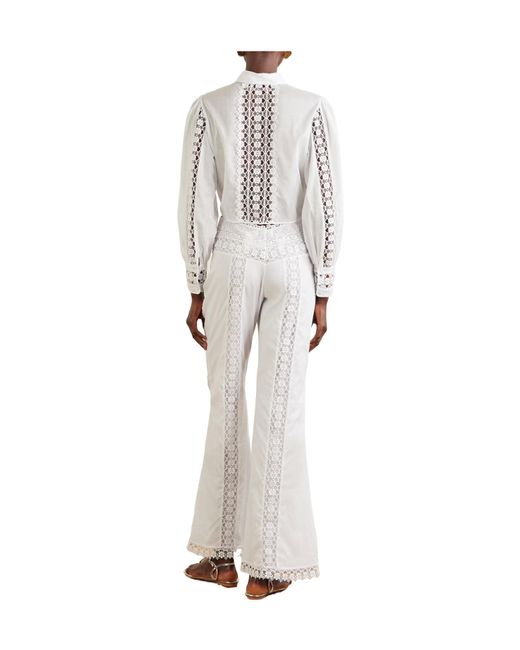 Charo Ruiz White Vianora Lace-Trimmed Flared Trousers