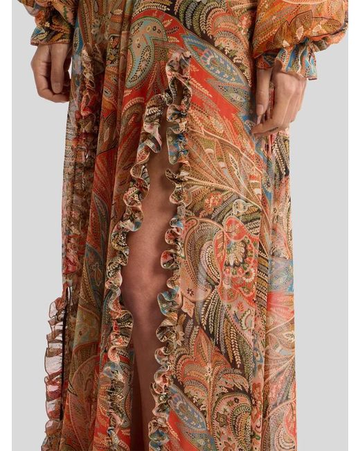 Etro Brown Paisley Ruffled Maxi Skirt