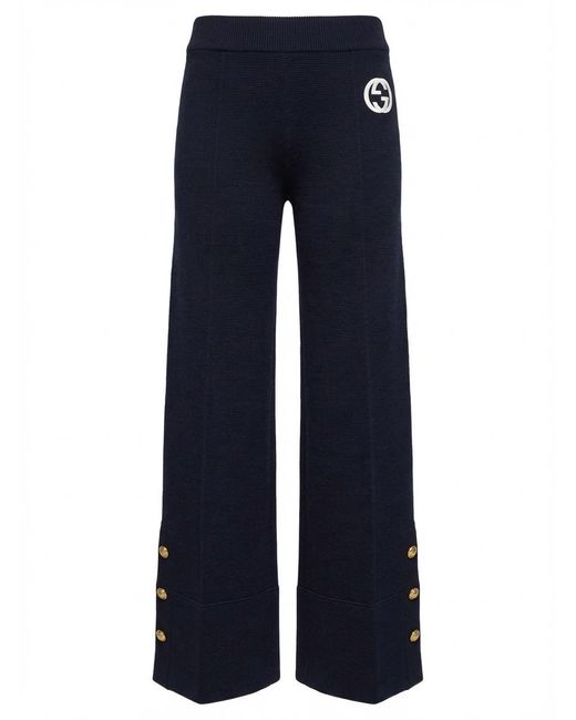 Gucci Blue Logo Embroidered Trousers