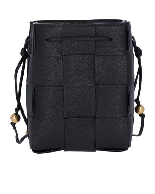 Bottega Veneta Black Cassette Logo Knitted Shoulder Bag