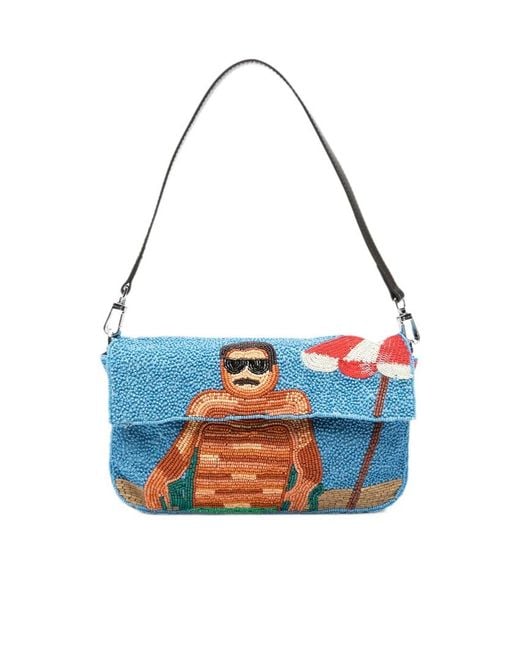 Staud Blue Tommy Bead-Embellished Shoulder Bag