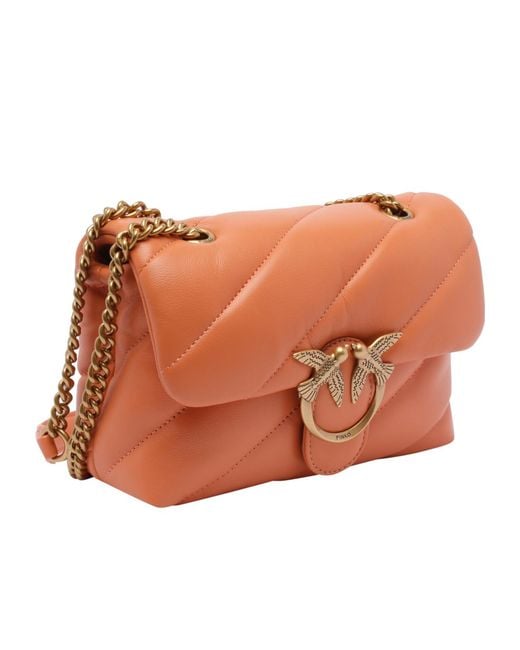 Pinko Orange Logo Plaque Quilted Shoulder Bag