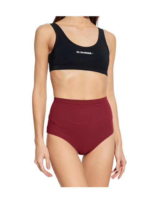 Jil Sander Red Logo High-Waisted Bikini Bottom