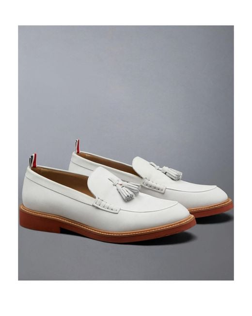 Thom Browne White Tasselled Leather Loafers for men