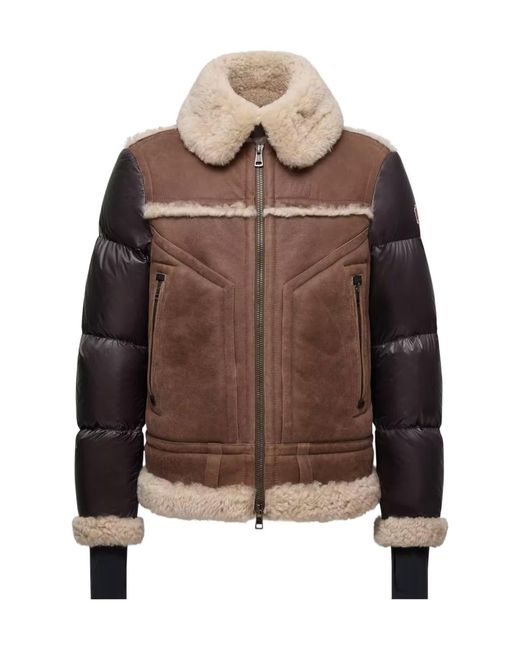 Moncler Brown Grenoble Short Shearling Down Jacket for men