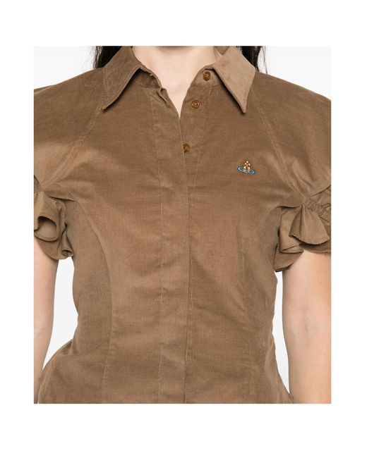 Vivienne Westwood Brown Ruffled-Sleeve Cotton Top