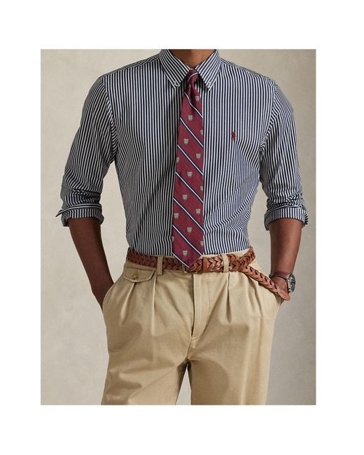 Polo Ralph Lauren Gray All Fit Striped Stretch Poplin Shirt for men