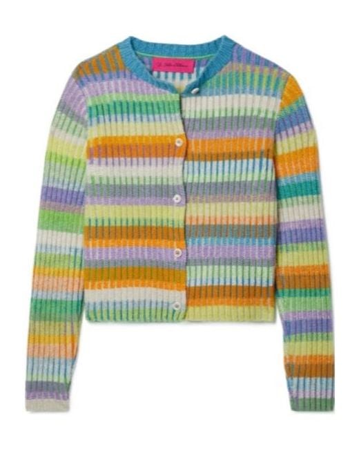 The Elder Statesman Gray Striped Ribbed Cashmere Cardigan