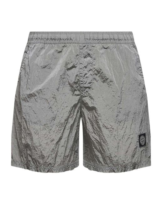 Stone Island Gray Logo Patch Swim Shorts for men