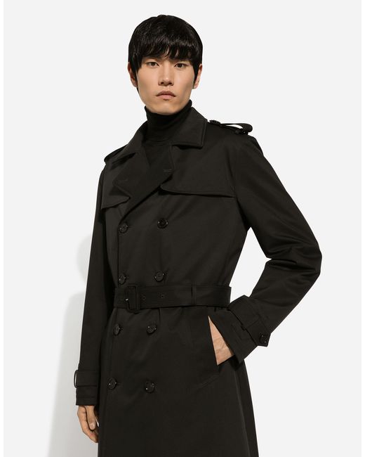 Dolce & Gabbana Black Belted Double-Breasted Trench Coat for men