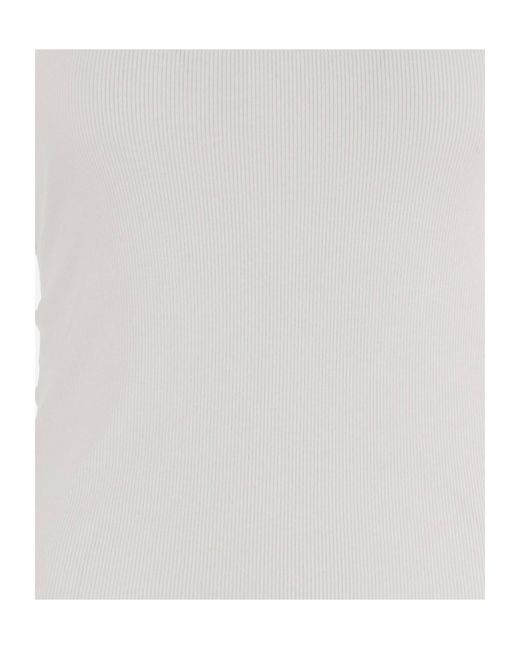 Burberry White Checked-Strap Ruched Ribbed Tank Top