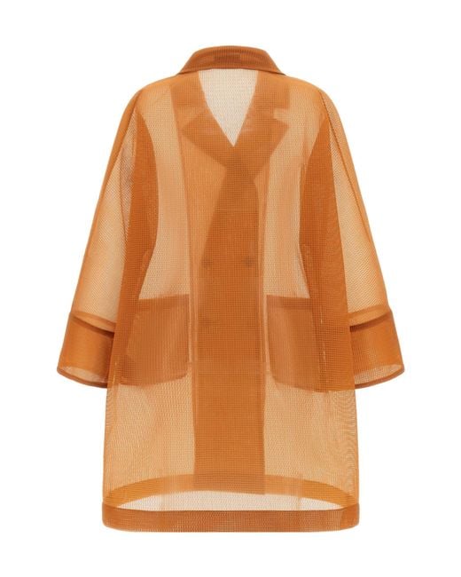 Herno Brown Double-Breasted Mesh Coat