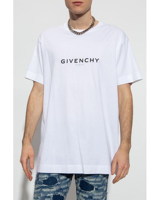 Givenchy White Logo Printed Round Neck Oversized T-Shirt for men