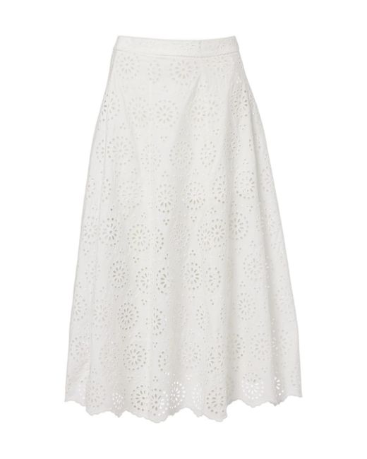 FRAME White The Deco Broderie Anglaise Cotton Midi Skirt