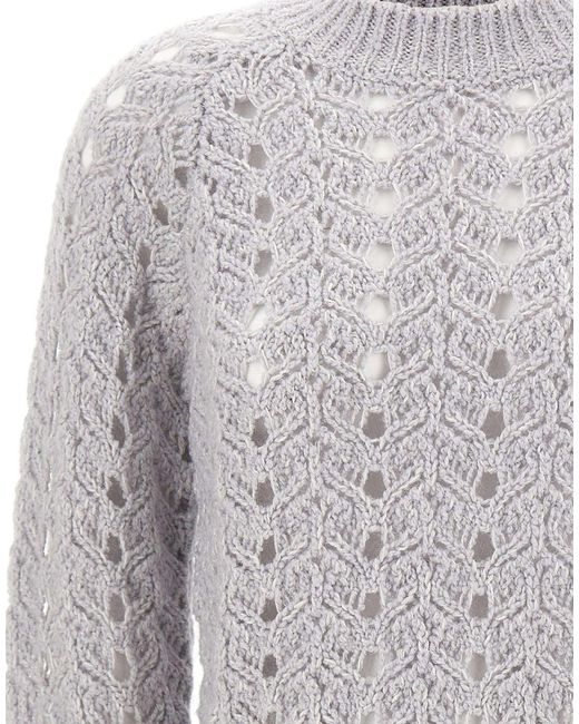 Eleventy Gray Openwork Cable Knit Sweater