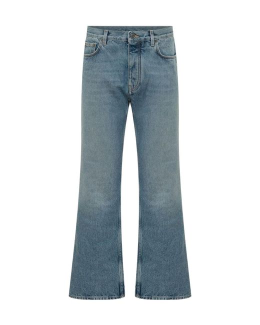 Off-White c/o Virgil Abloh Blue Logo Printed Straight Leg Jeans for men