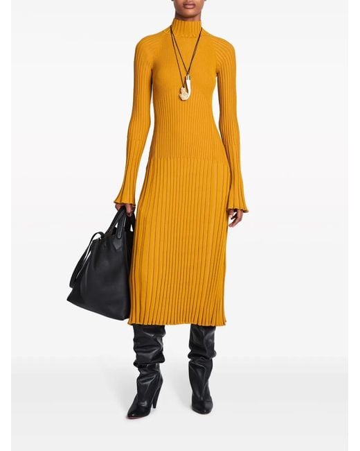 Proenza Schouler Yellow Roll-Neck Ribbed Midi Dress