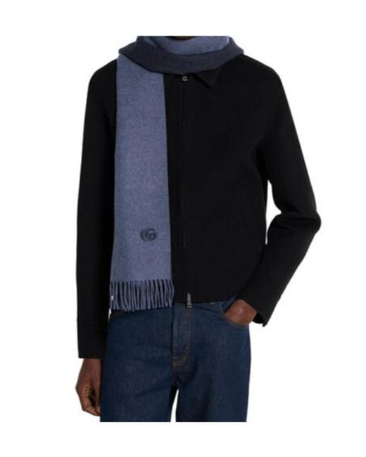 Gucci Blue Logo Patch Fringed Scarf for men