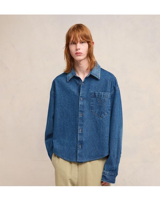 AMI Blue Ami Alexandre Mattiussi Ami Button-Up Denim Shirt for men
