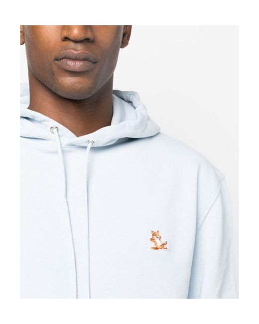 Maison Kitsuné Blue Maison Kitsuné Fox Embroidered Drawstring Hoodie for men