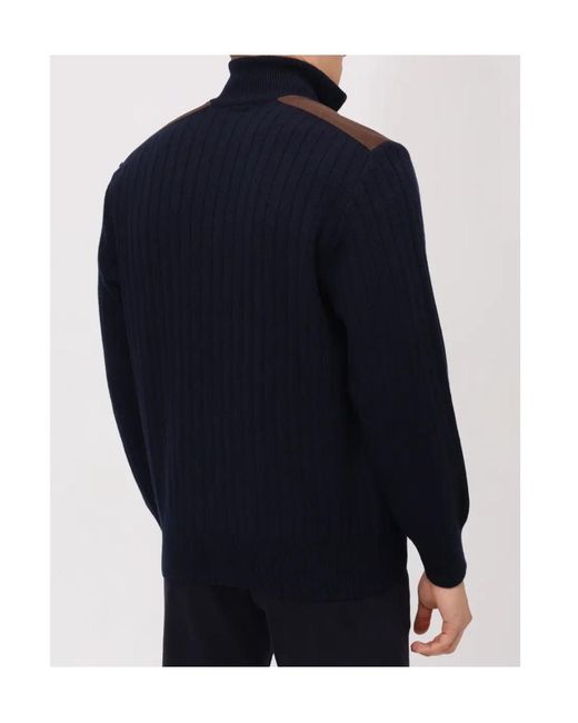 Paul & Shark Blue Ribbed Zip-Up Cardigan for men