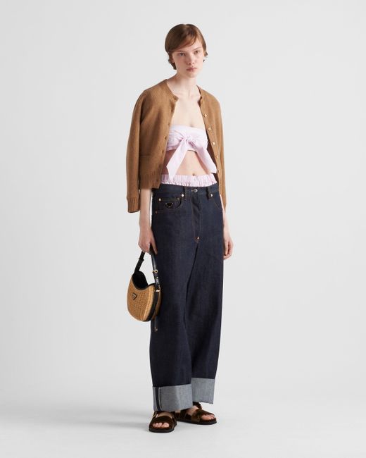 Prada Pink Checked Cotton Bandeau Top