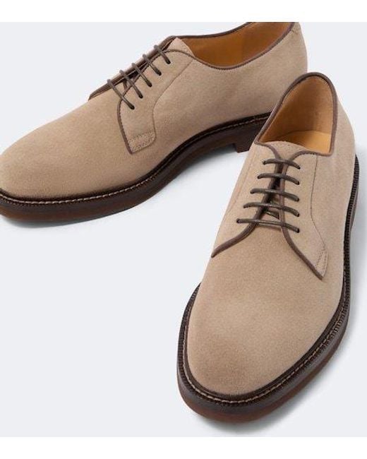 Brunello Cucinelli Brown Suede Derby Shoes for men