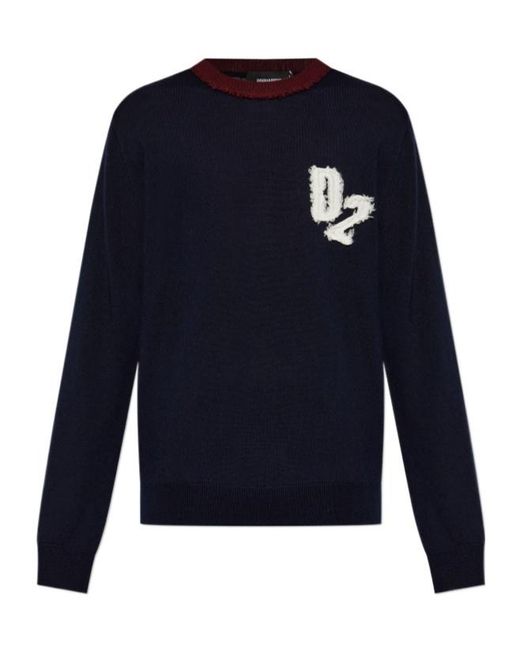 DSquared² Blue Logo Detailed Knitted Jumper for men