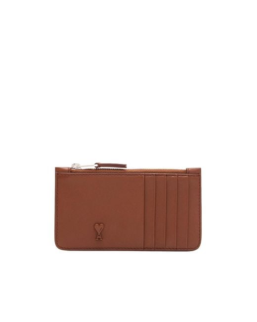 AMI Brown Ami De Coeur Zipped Card Holder for men