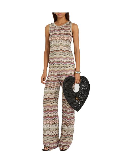 Missoni Natural Chevron Wide-Leg Metallic-Knit Trousers