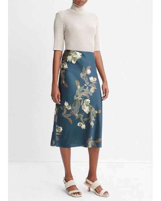 Vince Blue Floral-Print High-Waisted Midi Skirt