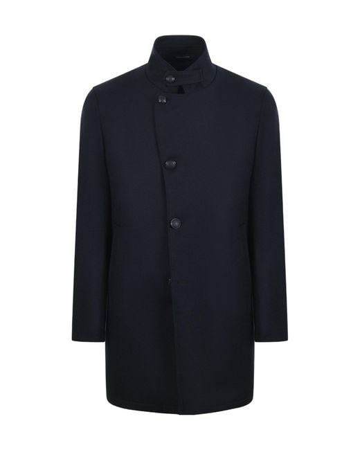 Tagliatore Blue Gordon Stand Collar Coat for men