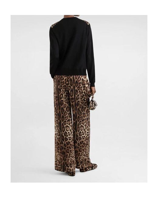 Dolce & Gabbana Black Leo-Print Wool Cardigan